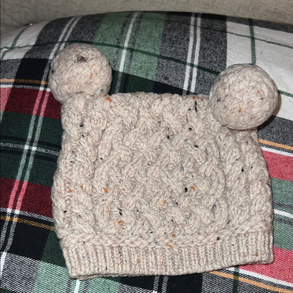 Aran Crafts Speckled Knit Hat with Pom-Poms - Cream